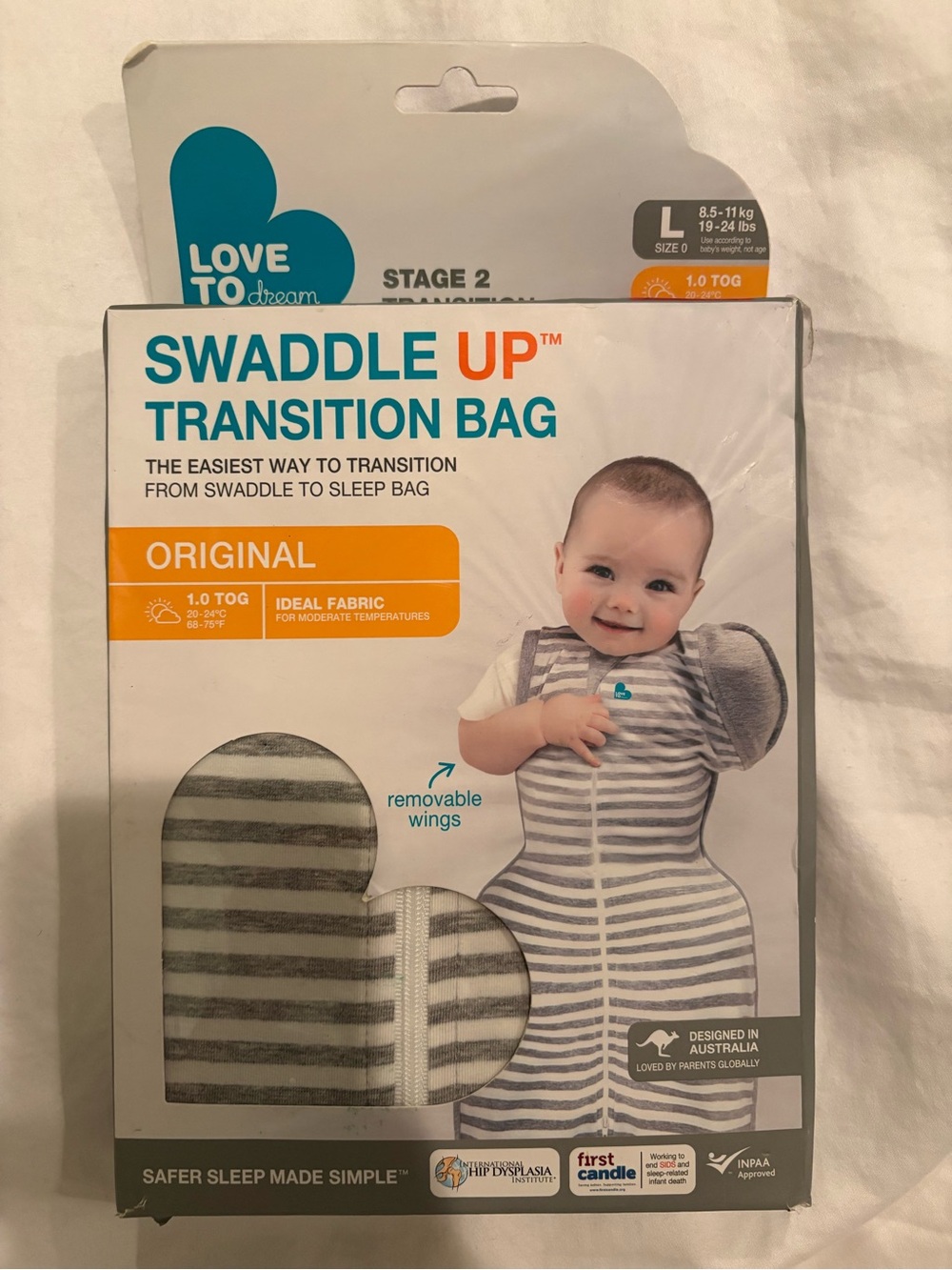Love to dream Swaddle Up Transition Bag - Gray and White Stripe